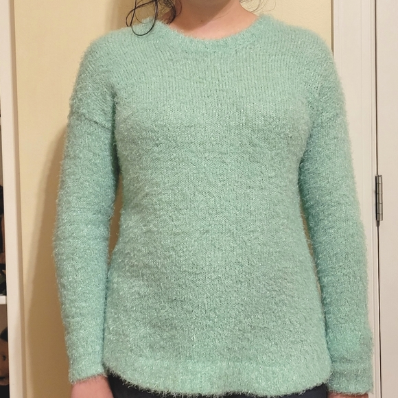 RAMPAGE Sea Foam Green Shimmer/Metallic Fuzzy Sweater - Size M (GUC) - Picture 5 of 5